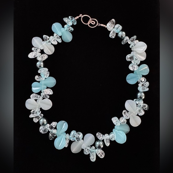 NWOT Blue Glass Beads & Freshwater Pearl Necklace - Picture 3 of 7